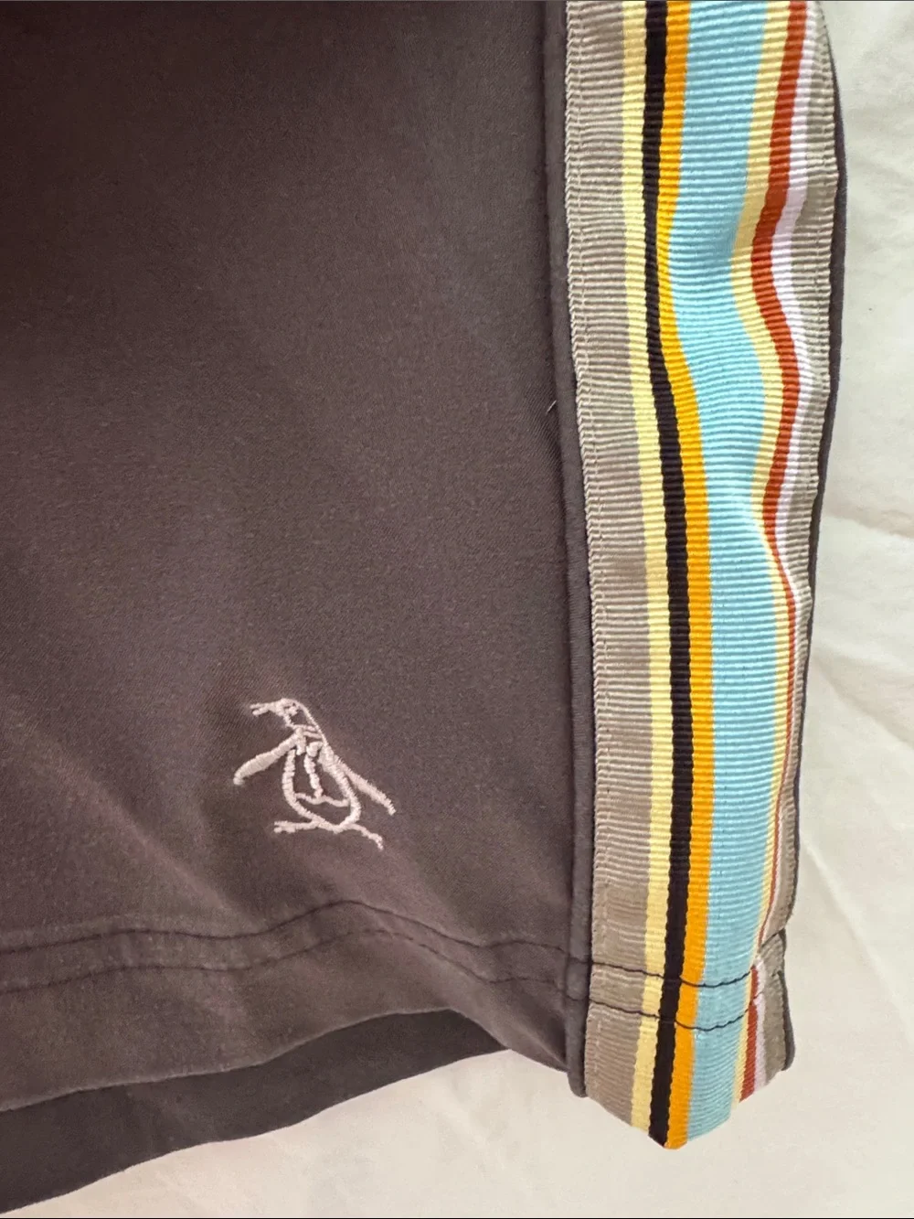 Original Penguin Black Board Shorts with Yellow & Blue Side Stripes - Picture 4 of 5
